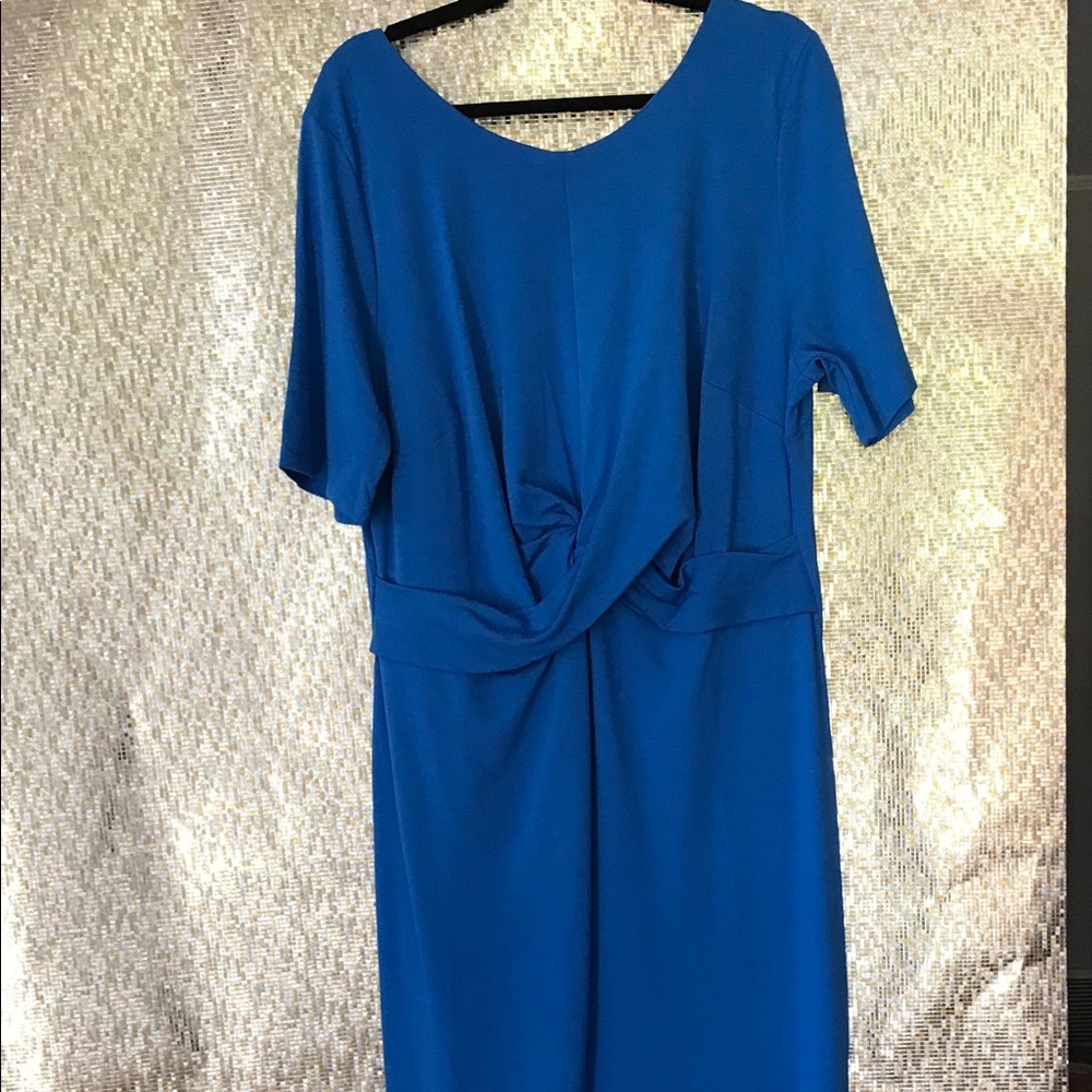 Kingfisher Blue knit pencil dress w/ v-back.